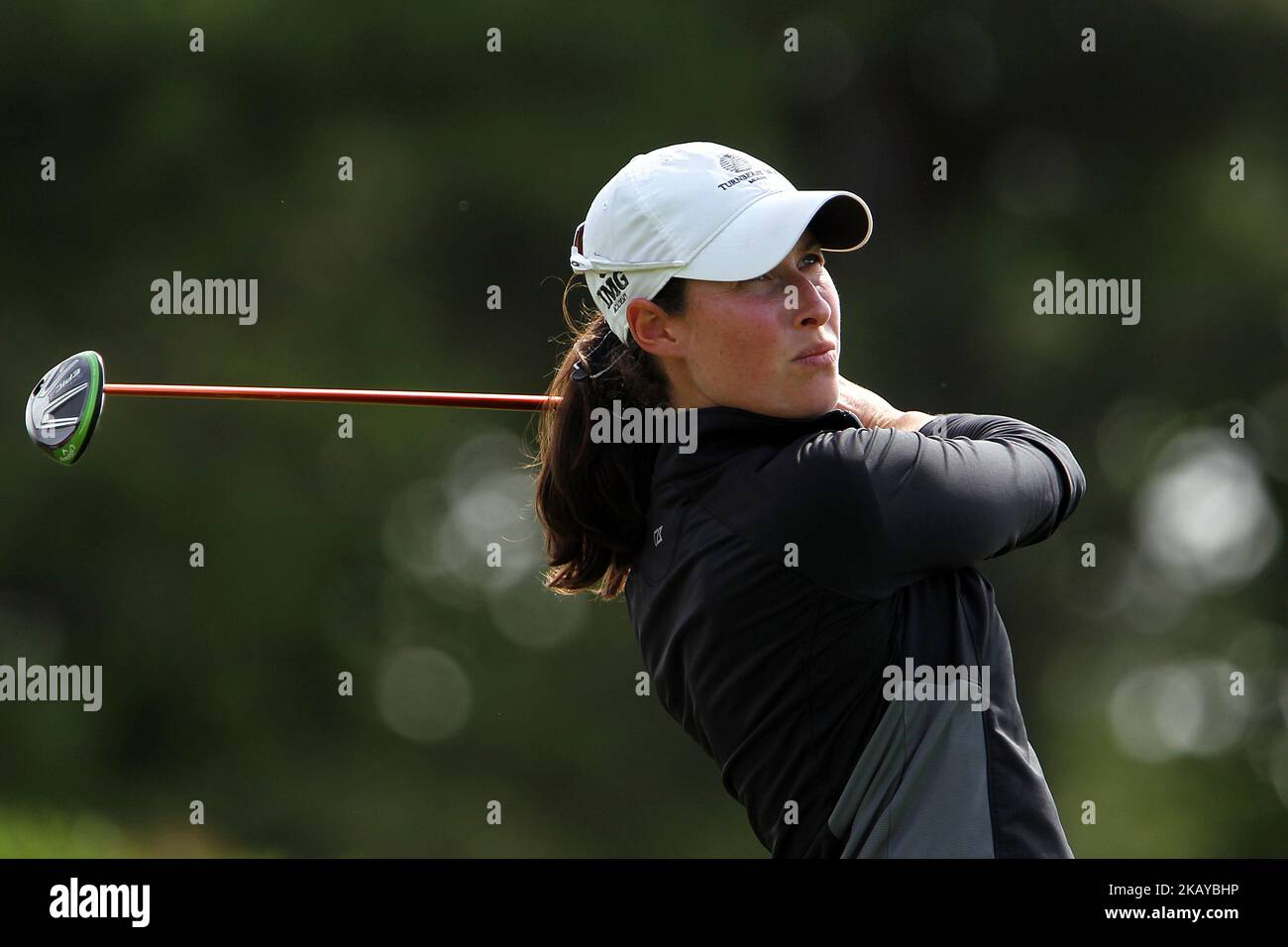 Laetitia Beck of Israel hits from the 10th tee during the first round of the Meijer LPGA Classic golf tournament at Blythefield Country Club in Belmont, MI, USA Thursday, June 14, 2018. (Photo by Amy Lemus/NurPhoto) Stock Photo