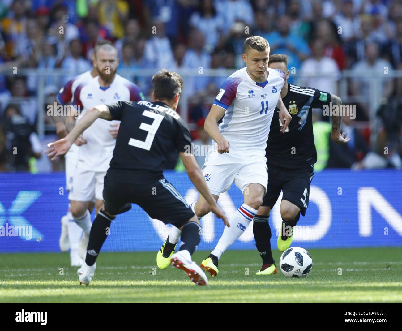 Alfred Finnbogason (Iceland) in action during the 2018 FIFA World Cup Russia group D match between Argentina and Iceland at the Spartak Stadium on June 16, 2018 in Moscow, Russia. (Photo by Matteo Ciambelli/NurPhoto) Stock Photo