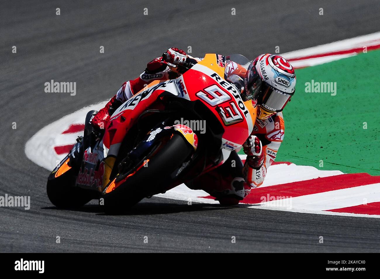 The Spanish rider, Marc Marquez of Repsol Honda Team, riding with his Honda  during the Qualifying, Moto GP of Catalunya at Circuit de Catalunya on June  16, 2018 in Barcelona, Spain. (Photo