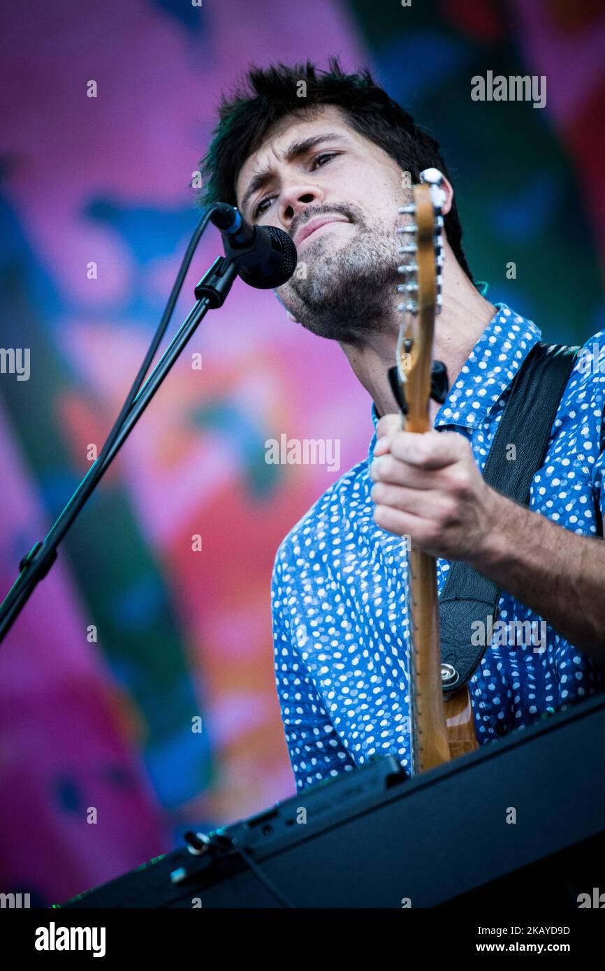Anthony West of Oh Wonder performing live at Pinkpop Festival 2018 in Landgraaf, Netherlands, on 15 June 2018. In 2018 Pinkpop will take place on Friday 15, Saturday 16 and Sunday 17 June. In 2018 Pinkpop Festival will be celebrated for the 49th time(Photo by Roberto Finizio/NurPhoto) Stock Photo