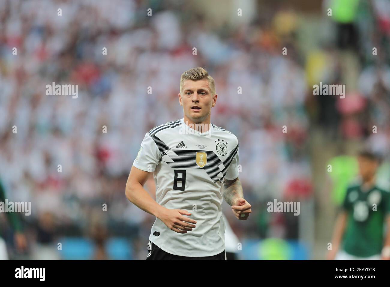 midfielder Toni Kroos of Germany National team during a Group F 2018 FIFA World Cup soccer match between Germany and Mexico on June 16, 2018, at the Kazan Arena in Kazan, Russia. (Photo by Anatolij Medved/NurPhoto) Stock Photo