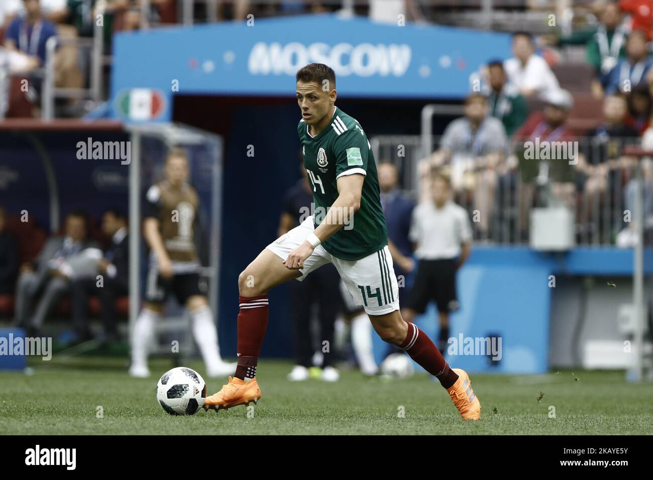 Javier Hernandez during the 2018 FIFA World Cup Russia group F match between Germany and Mexico at Luzhniki Stadium on June 17, 2018 in Moscow, Russia. (Photo by Mehdi Taamallah/NurPhoto) Stock Photo