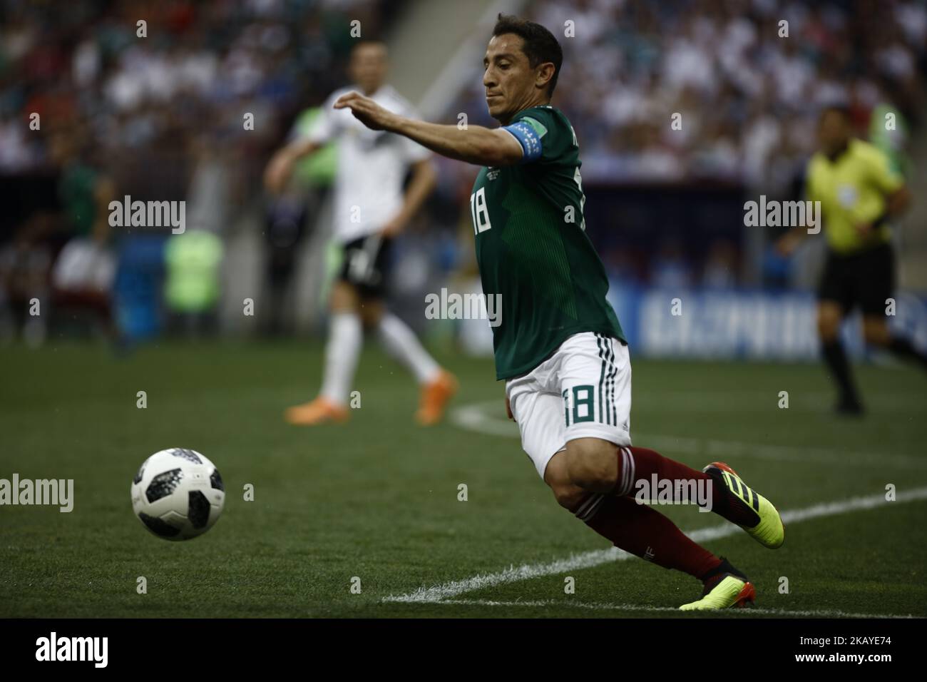 Andres Guardado during the 2018 FIFA World Cup Russia group F match between Germany and Mexico at Luzhniki Stadium on June 17, 2018 in Moscow, Russia. (Photo by Mehdi Taamallah/NurPhoto) Stock Photo