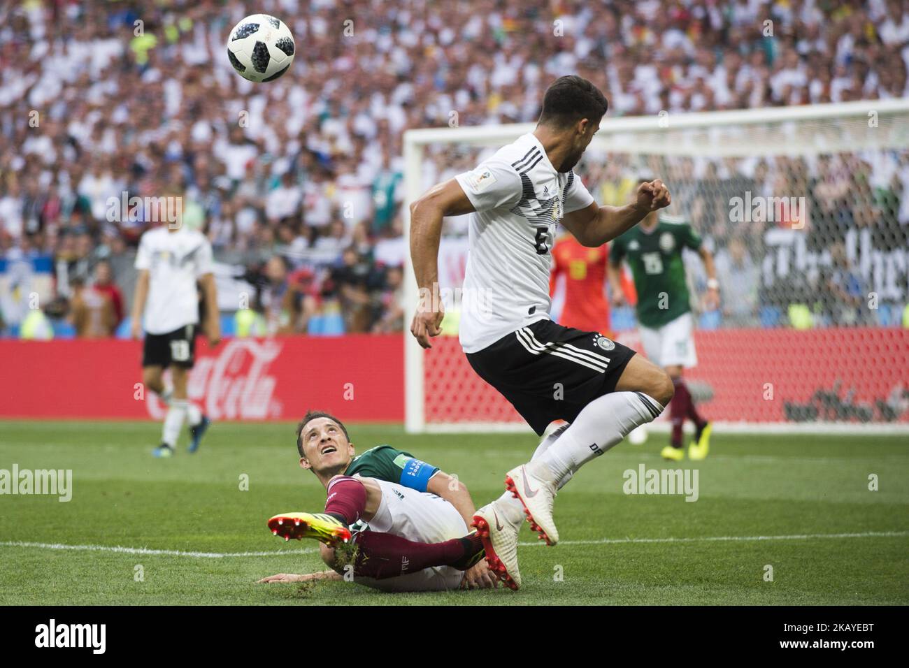 Andres Guardado of Mexico and Sami Khedira of Germany during the 2018 FIFA World Cup Russia Group F match between Germany and Mexico at Luzhniki Stadium in Moscow, Russia on June 17, 2018 (Photo by Andrew Surma/NurPhoto) Stock Photo