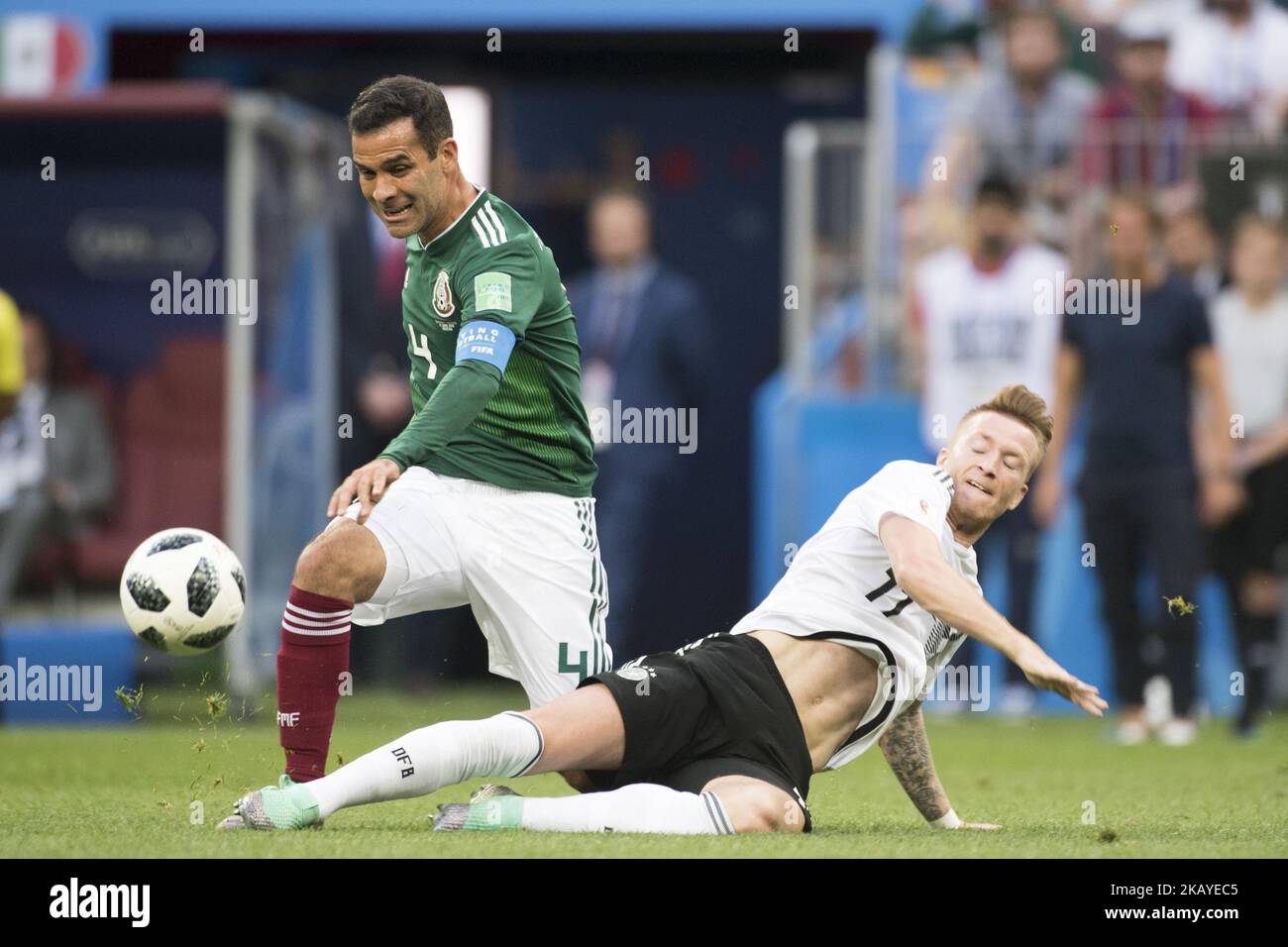 Rafael Marquez of Mexico controls the ball during the 2018 FIFA World Cup Russia Group F match between Germany and Mexico at Luzhniki Stadium in Moscow, Russia on June 17, 2018 (Photo by Andrew Surma/NurPhoto) Stock Photo