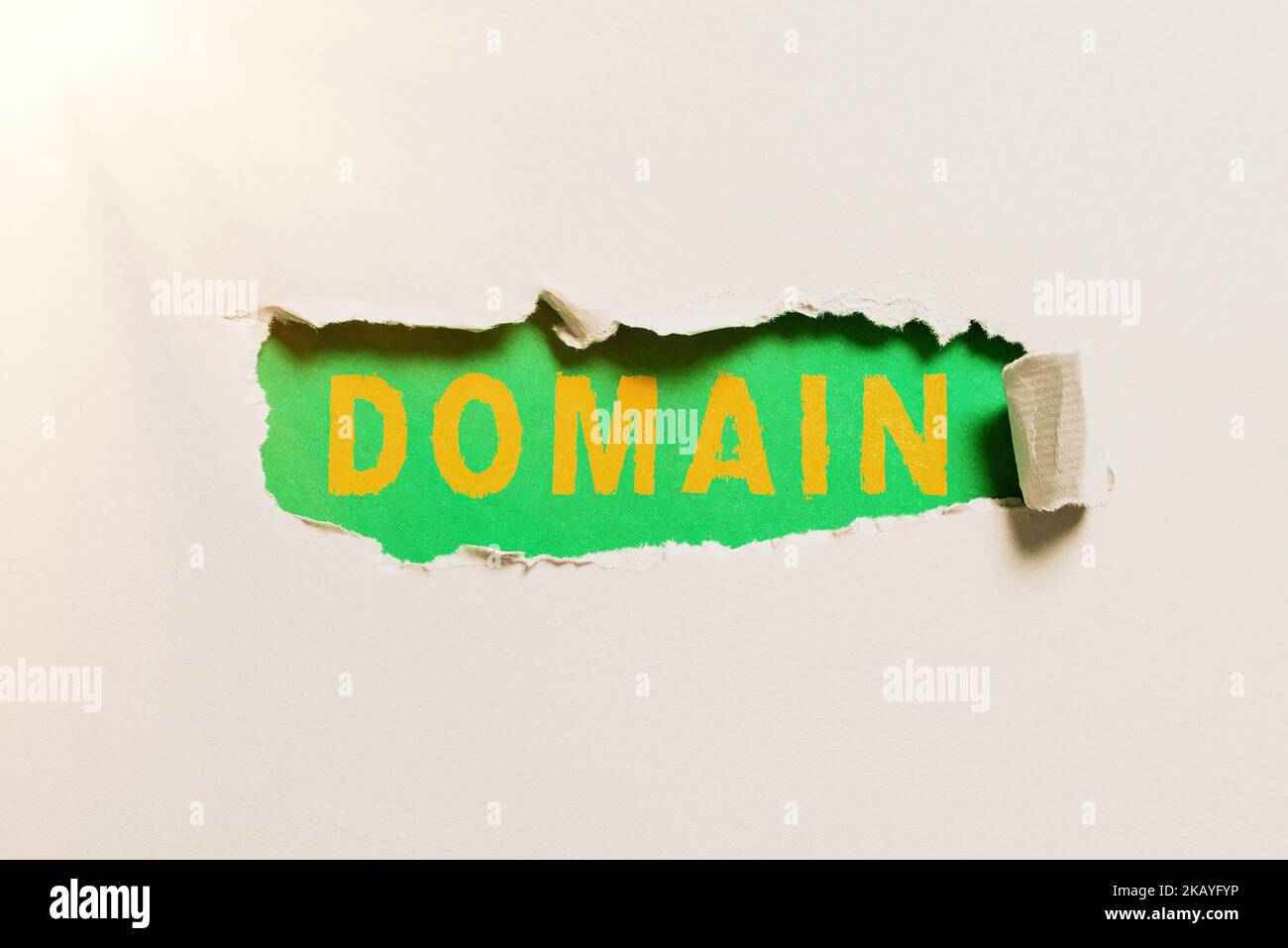 Text caption presenting Domain. Word Written on identification string that defines a realm of administrative autonomy Businessman In Suit Pointing Stock Photo