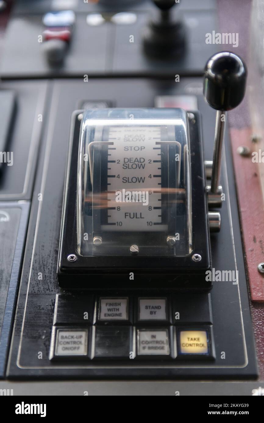 Ship's control device. Engine control from navigational bridge Stock