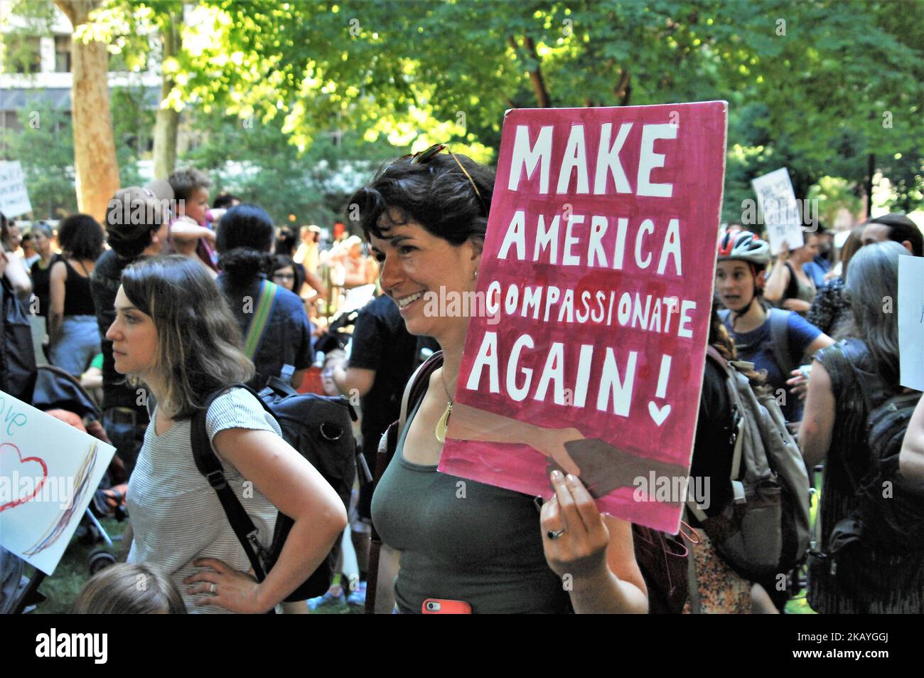 Thousands of Philadelphians gathered in Rittenhouse Square to Protest a GOP fundraiser where Mike Pence was speaking over the Trump administrations immigration policy that separates the children of families seeking refugee status at the US - Mexico border in Philadelphia on June 19, 2018. (Photo by Cory Clark/NurPhoto) Stock Photo