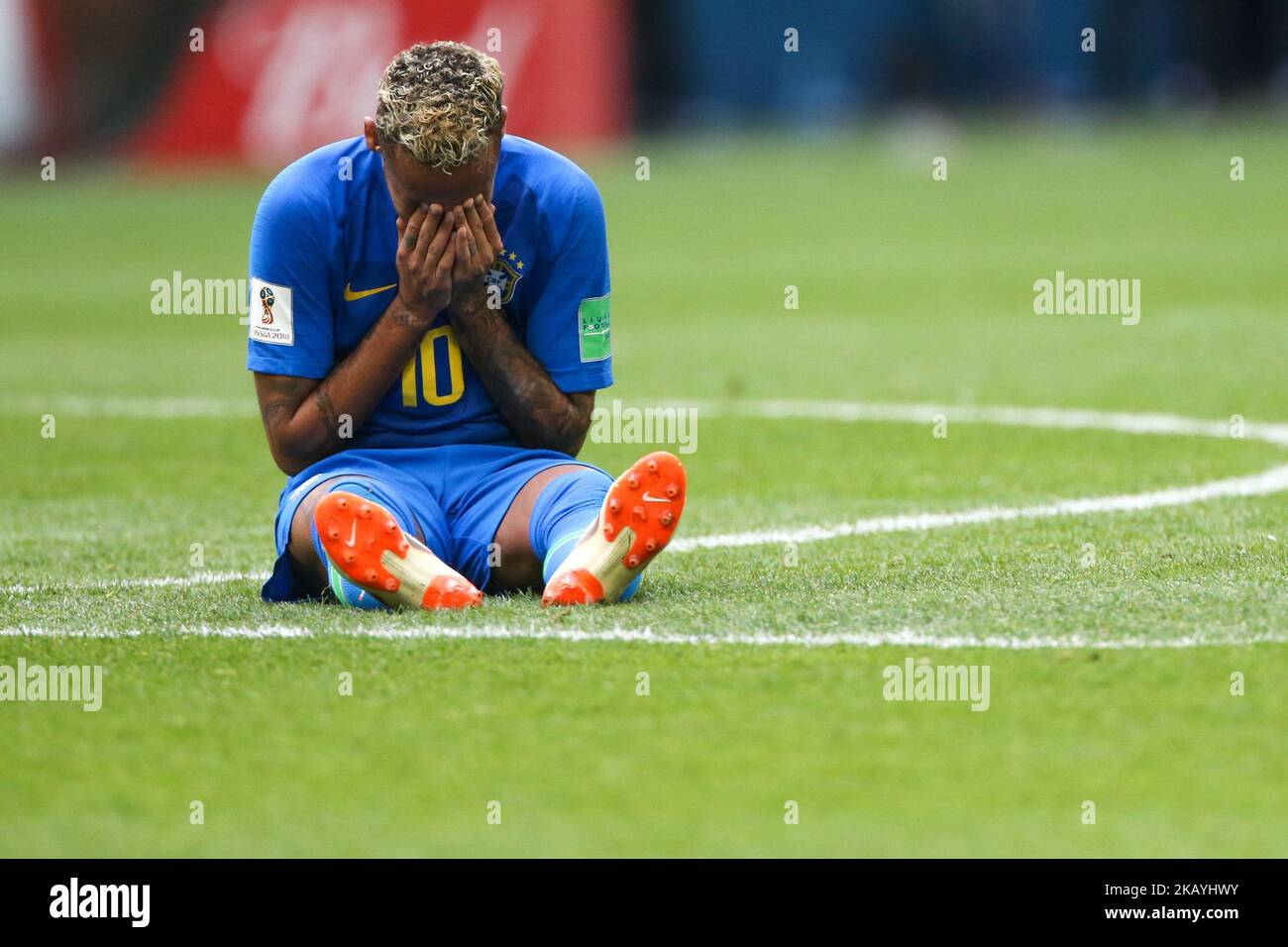 Neymar of the Brazil national football team reacts after scoring a goal during the 2018 FIFA World Cup match, first stage - Group E between Brazil and Costa Rica at Saint Petersburg Stadium on June 22, 2018 in St. Petersburg, Russia. (Photo by Igor Russak/NurPhoto) Stock Photo