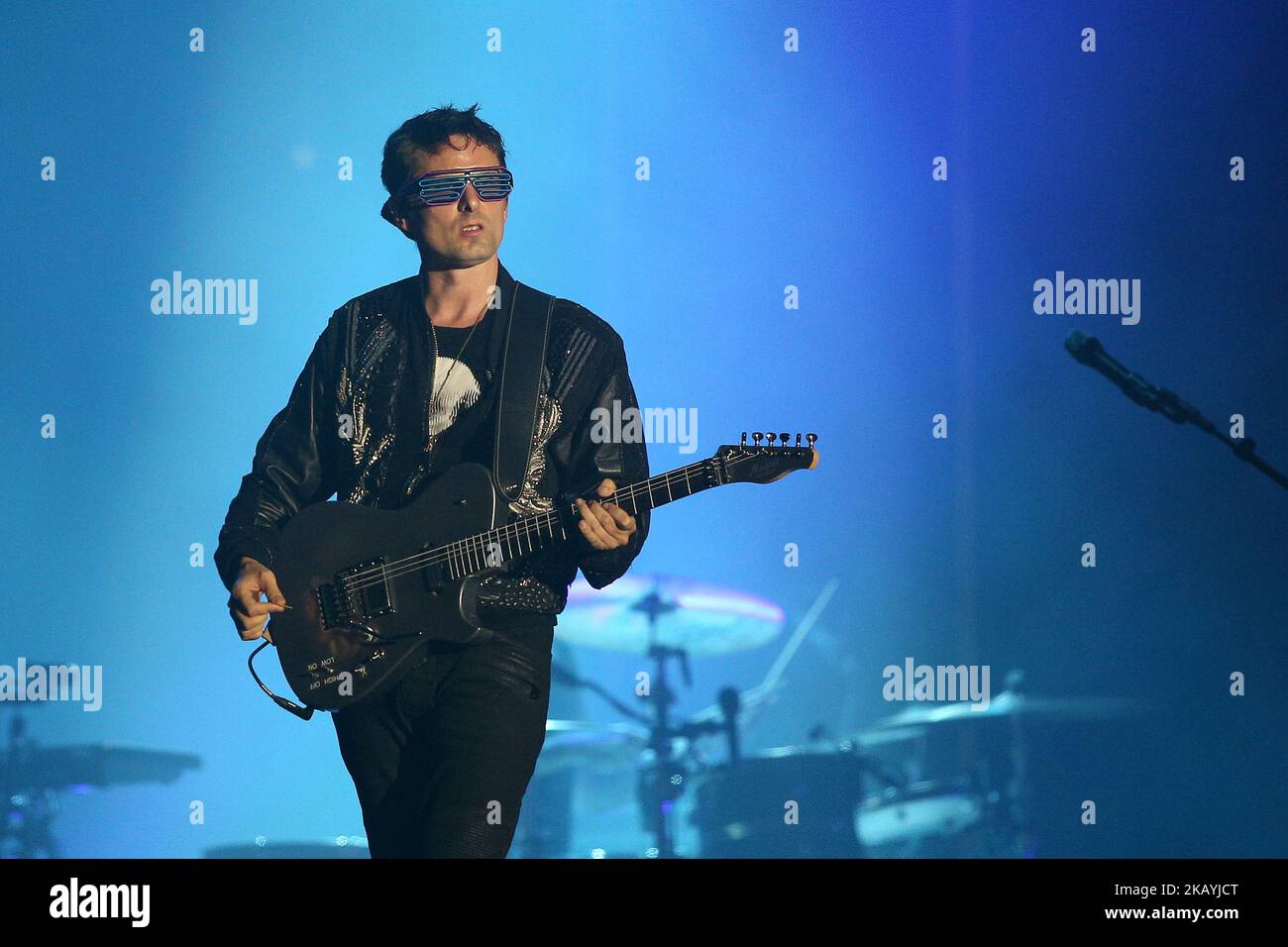 British rock band Muse lead singer Matthew Bellamy performs at the Rock in Rio Lisbon 2018 music festival in Lisbon, Portugal, on June 23, 2018. ( Photo by Pedro Fiúza/NurPhoto) Stock Photo