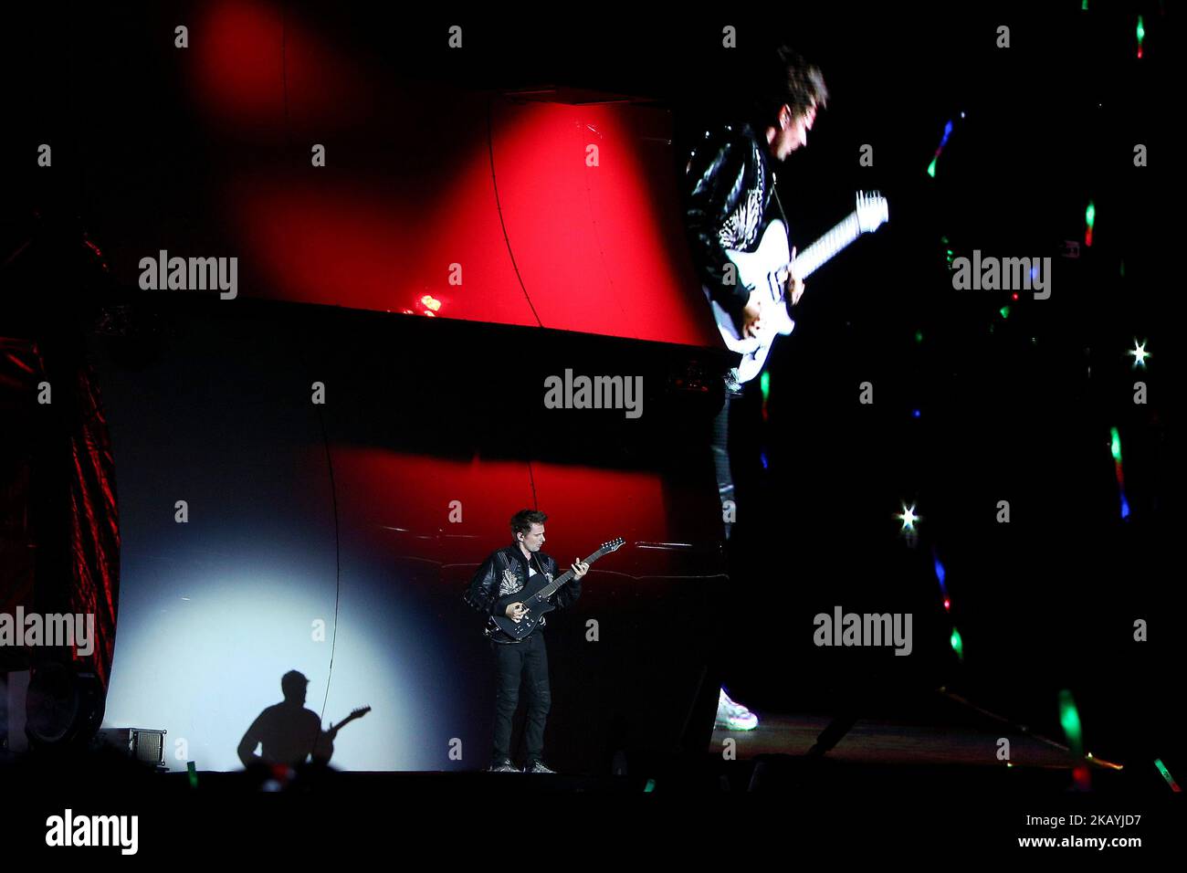 British rock band Muse lead singer Matthew Bellamy performs at the Rock in Rio Lisbon 2018 music festival in Lisbon, Portugal, on June 23, 2018. ( Photo by Pedro Fiúza/NurPhoto) Stock Photo