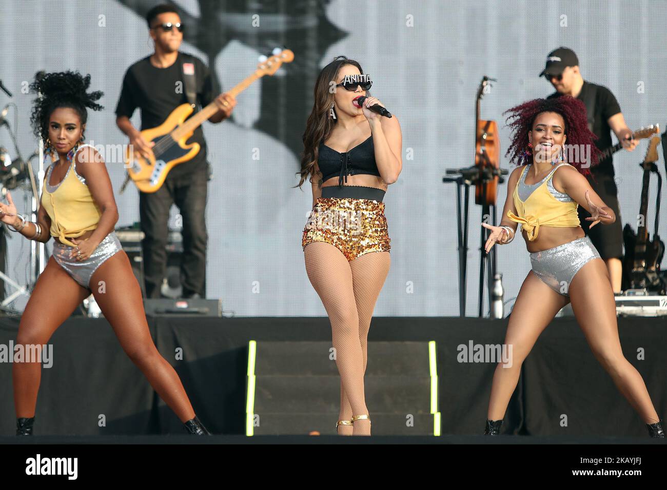 Brazilian singer Anitta performs at the Rock in Rio Lisbon 2018 music festival in Lisbon, Portugal, on June 24, 2018. ( Photo by Pedro Fiúza/NurPhoto) Stock Photo
