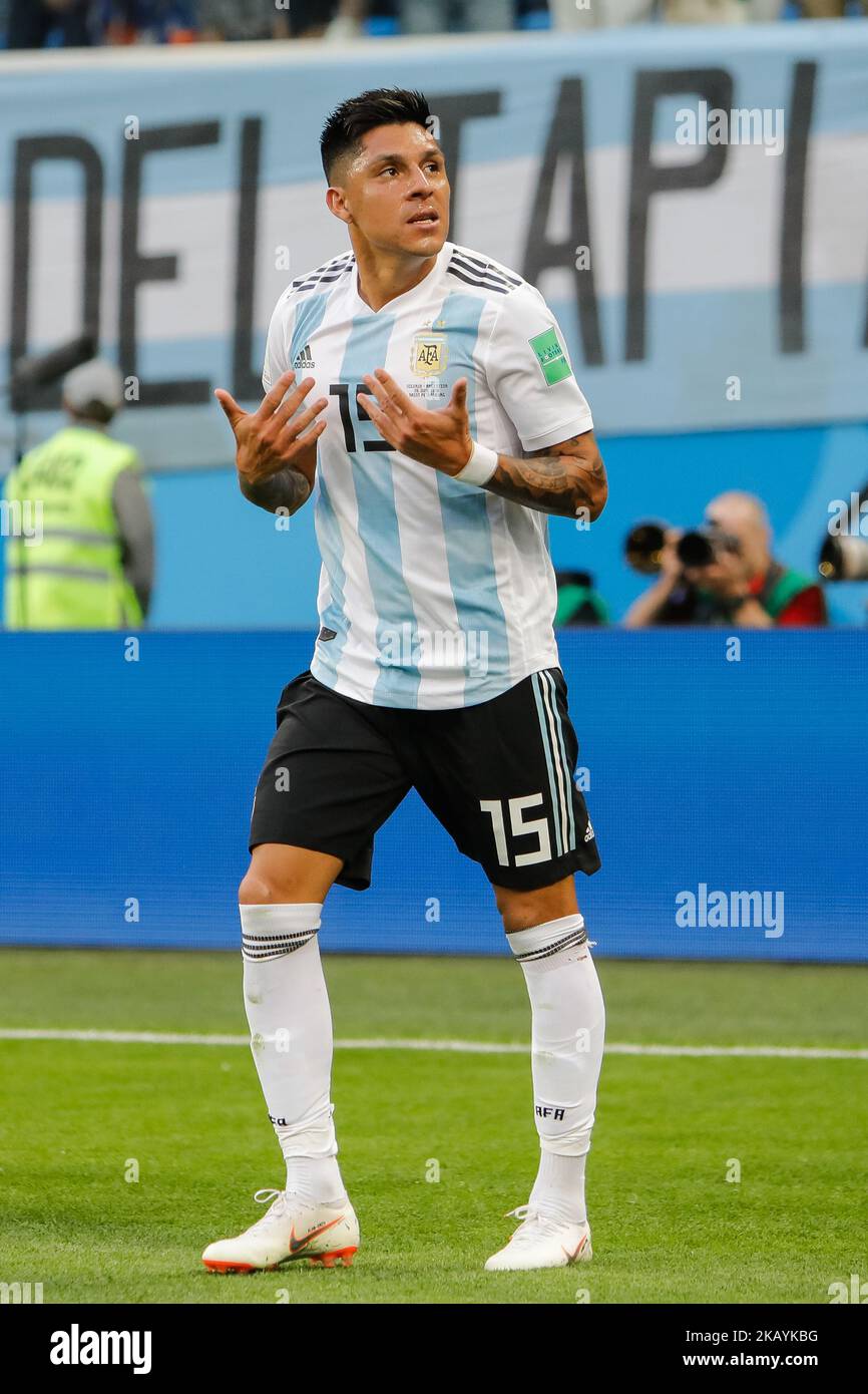 Enzo Perez of Argentina national team during the 2018 FIFA World Cup Russia group D match between Nigeria and Argentina on June 26, 2018 at Saint Petersburg Stadium in Saint Petersburg, Russia. (Photo by Mike Kireev/NurPhoto) Stock Photo