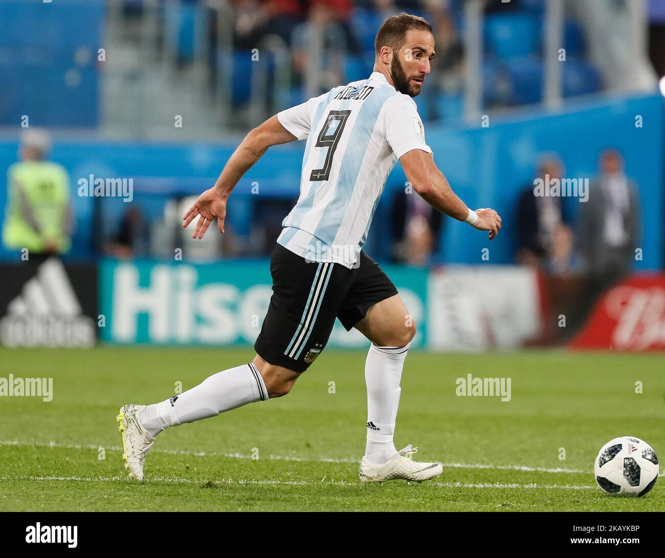 Gonzalo Higuain of Argentina national team during the 2018 FIFA World Cup Russia group D match between Nigeria and Argentina on June 26, 2018 at Saint Petersburg Stadium in Saint Petersburg, Russia. (Photo by Mike Kireev/NurPhoto) Stock Photo