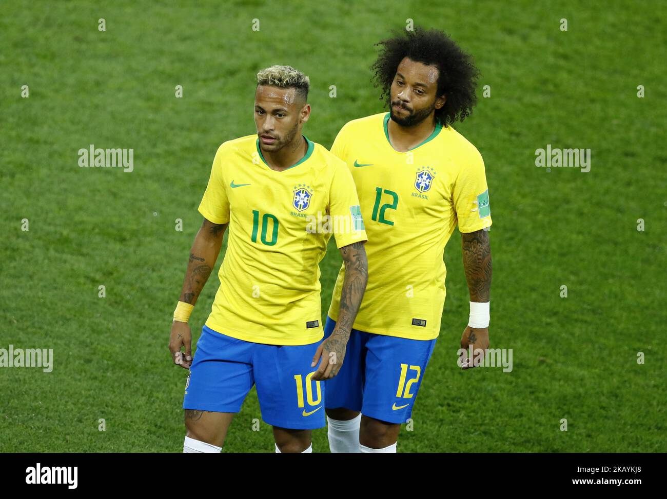 Group E Serbia v Brazil - FIFA World Cup Russia 2018 Neymar (Brazil) and Marcelo (Brazil) at Spartak Stadium in Moscow, Russia on June 27, 2018. (Photo by Matteo Ciambelli/NurPhoto)  Stock Photo
