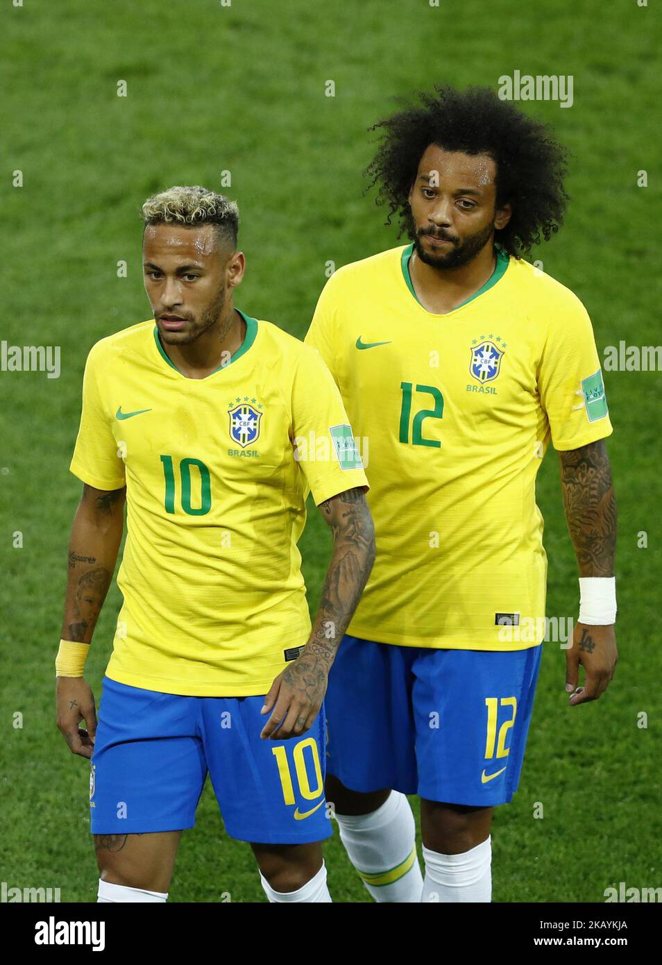 Group E Serbia v Brazil - FIFA World Cup Russia 2018 Neymar (Brazil) and Marcelo (Brazil) at Spartak Stadium in Moscow, Russia on June 27, 2018. (Photo by Matteo Ciambelli/NurPhoto)  Stock Photo