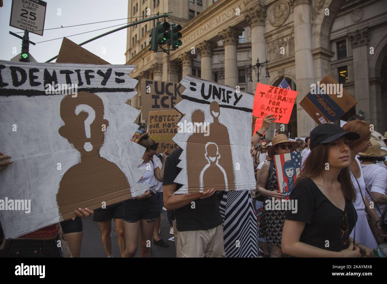 Protesters march with signs, costumes and other protest materials to mock Trump and his Policies in New York, US, 30 June 2018. Protesters marched from Foley Square to Cadman Plaza in support of Families being reunited after Trump's Zero Tolerance policy has separated thousands of families. (Photo by Shay Horse/NurPhoto) Stock Photo