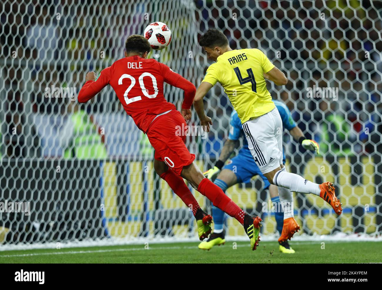 Round of 16 England v Colombia - FIFA World Cup Russia 2018 Dele Alli (England) and Santiago Arias (Colombia) at Spartak Stadium in Moscow, Russia on July 3, 2018. (Photo by Matteo Ciambelli/NurPhoto)  Stock Photo