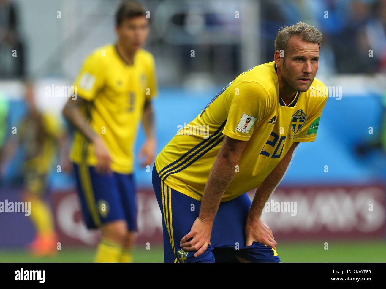 Ola Toivonen of the Sweden national football team looks on during the 2018 FIFA World Cup match, Round of 16 between Sweden and Switzerland at Saint Petersburg Stadium on July 03, 2018 in St. Petersburg, Russia. (Photo by Igor Russak/NurPhoto) Stock Photo