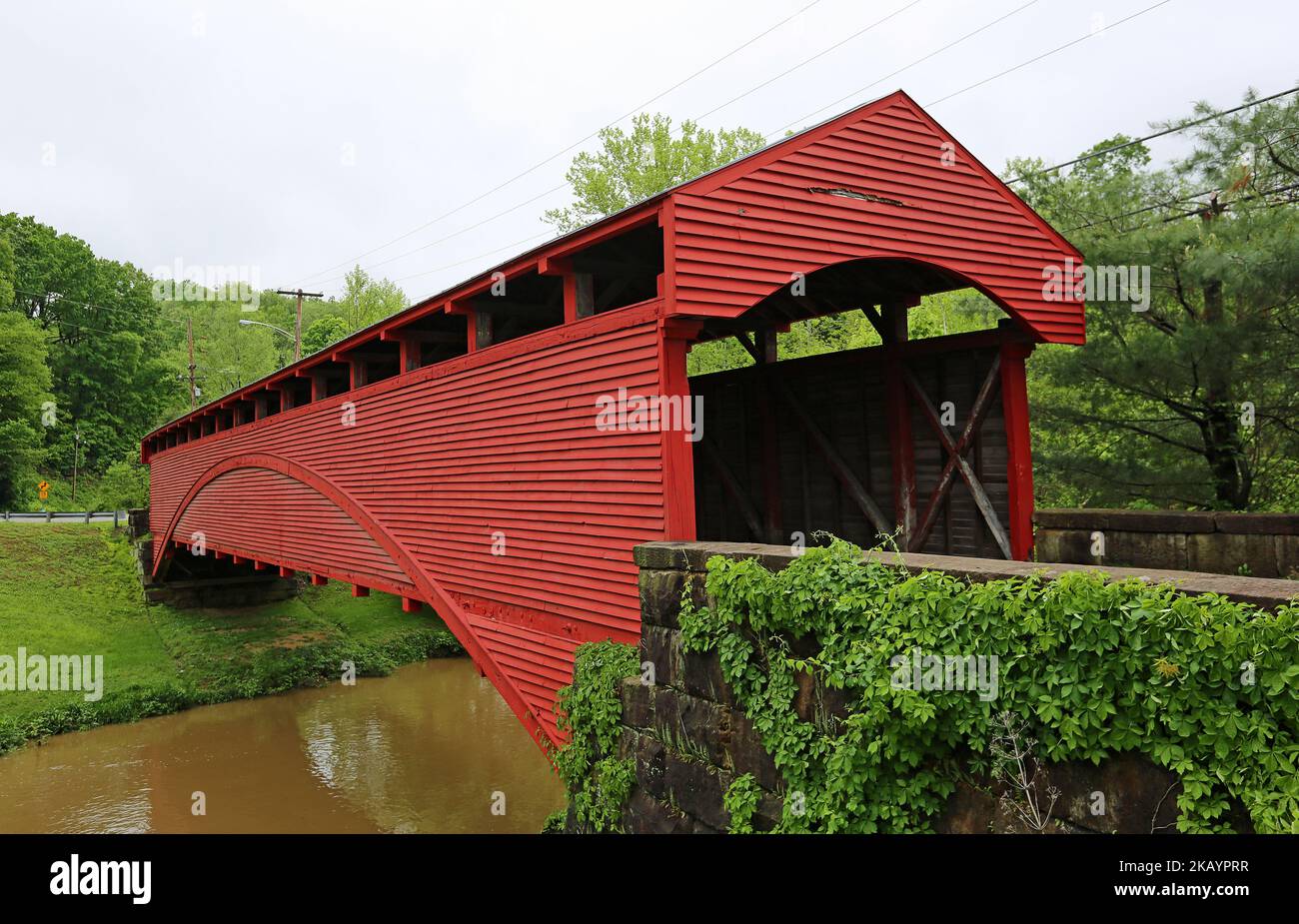 Front view at Barrackville covered bridge West Virginia Stock Photo