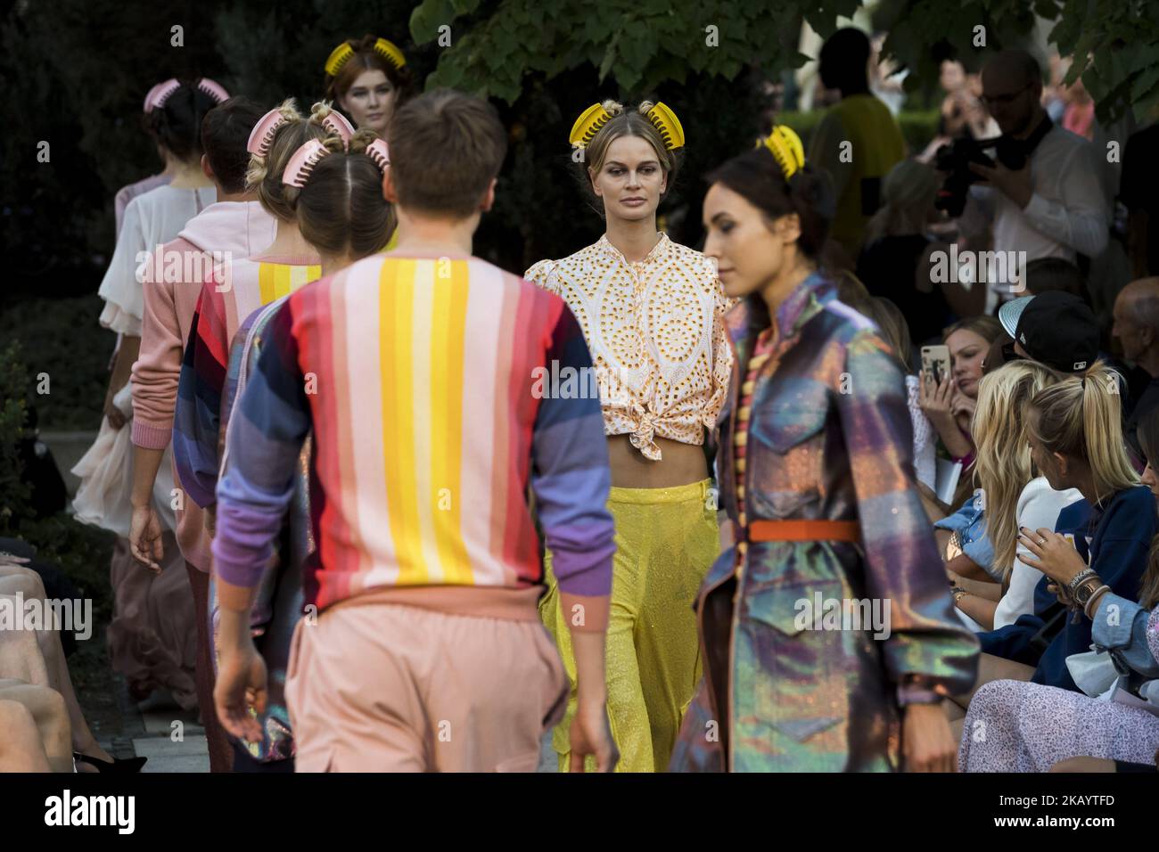 Models run the runway during the Marcel Ostertag fashion show during the Mercedes Benz Berlin Fashion Week Spring/Summer 2019 in Berlin, Germany on July 4, 2018. (Photo by Emmanuele Contini/NurPhoto) Stock Photo