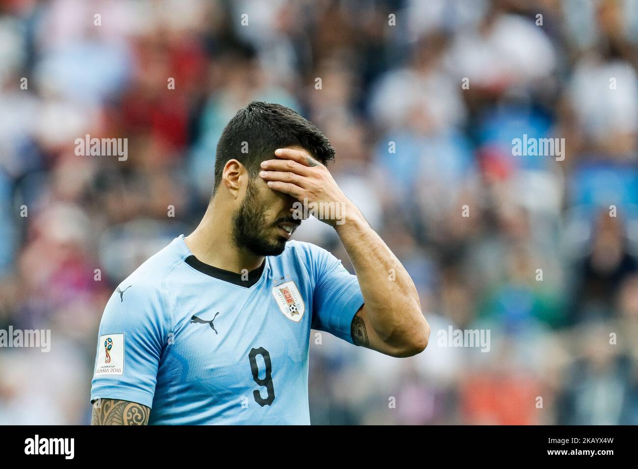 Luis Suarez of Uruguay national team during the 2018 FIFA World Cup Russia Quarter Final match between Uruguay and France on July 6, 2018 at Nizhny Novgorod Stadium in Nizhny Novgorod, Russia. (Photo by Mike Kireev/NurPhoto) Stock Photo
