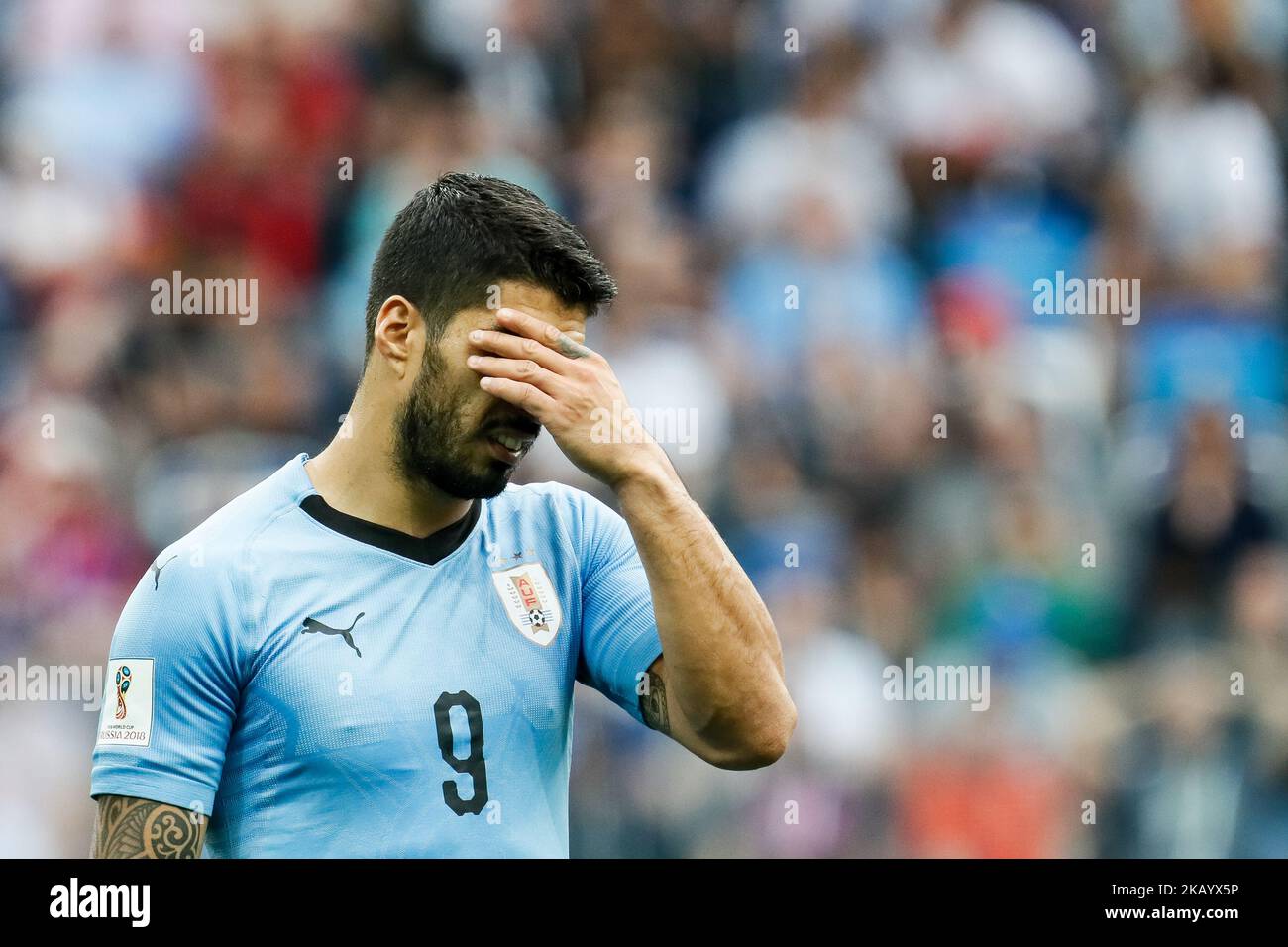 Luis Suarez of Uruguay national team during the 2018 FIFA World Cup Russia Quarter Final match between Uruguay and France on July 6, 2018 at Nizhny Novgorod Stadium in Nizhny Novgorod, Russia. (Photo by Mike Kireev/NurPhoto) Stock Photo