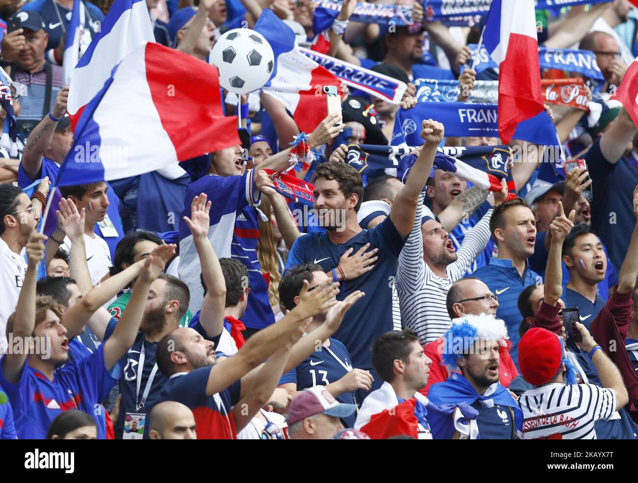 France v Uruguay - Quarter-finals FIFA World Cup Russia 2018 France supporters at Nizhny Novgorod Stadium in Russia on July 6, 2018. (Photo by Matteo Ciambelli/NurPhoto)  Stock Photo