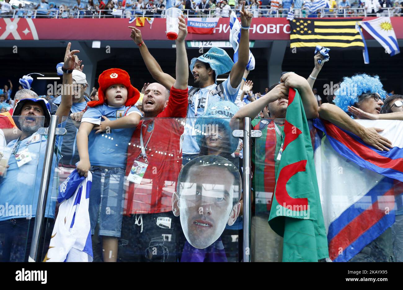 France v Uruguay - Quarter-finals FIFA World Cup Russia 2018 Uruguay supporters at Nizhny Novgorod Stadium in Russia on July 6, 2018. (Photo by Matteo Ciambelli/NurPhoto)  Stock Photo