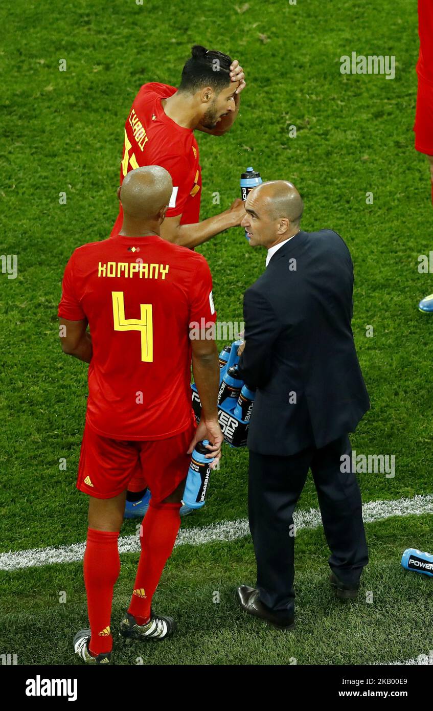 France v Belgium - Semifinal FIFA World Cup Russia 2018 Belgium coach Roberto Martinez talking with Vincent Kompany (Belgium) at Saint Petersburg Stadium in Russia on July 10, 2018. (Photo by Matteo Ciambelli/NurPhoto)  Stock Photo