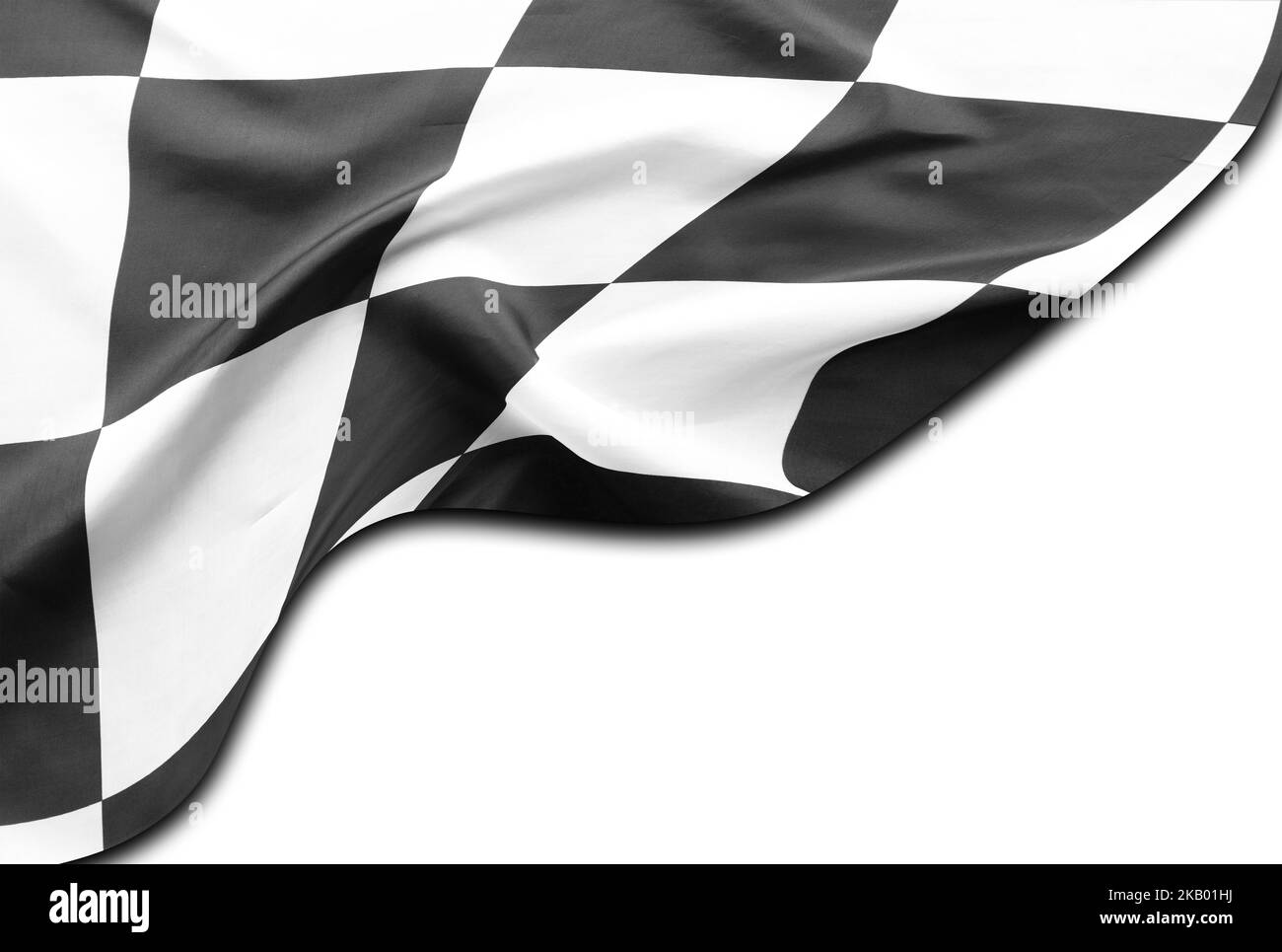 Checkered black and white racing flag on white background Stock Photo