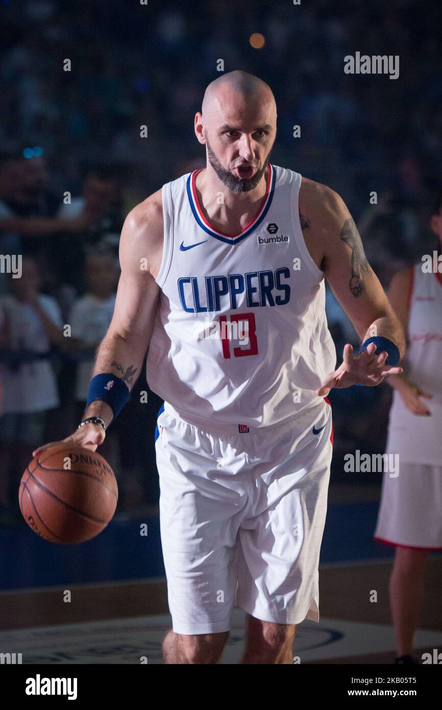 Marcin Gortat during the charity basketball game 'Gortat Team' (celebrities) vs Polish Army, organized by Marcin Gortat (NBA player), at Atlas Arena in Lodz, Poland on 21 July 2018 (Photo by Mateusz Wlodarczyk/NurPhoto) Stock Photo