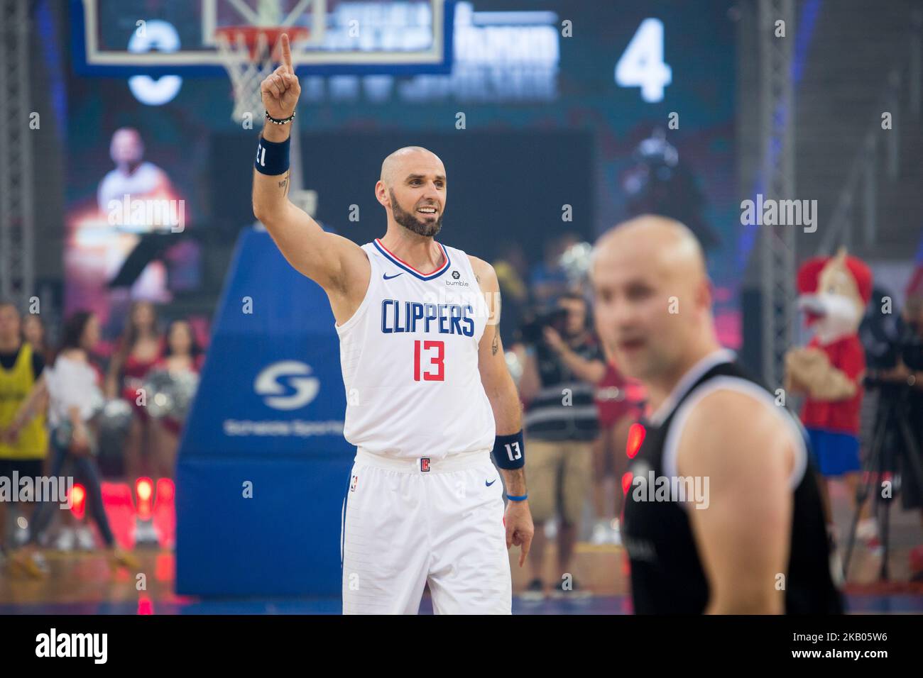 Marcin Gortat during the charity basketball game 'Gortat Team' (celebrities) vs Polish Army, organized by Marcin Gortat (NBA player), at Atlas Arena in Lodz, Poland on 21 July 2018 (Photo by Mateusz Wlodarczyk/NurPhoto) Stock Photo