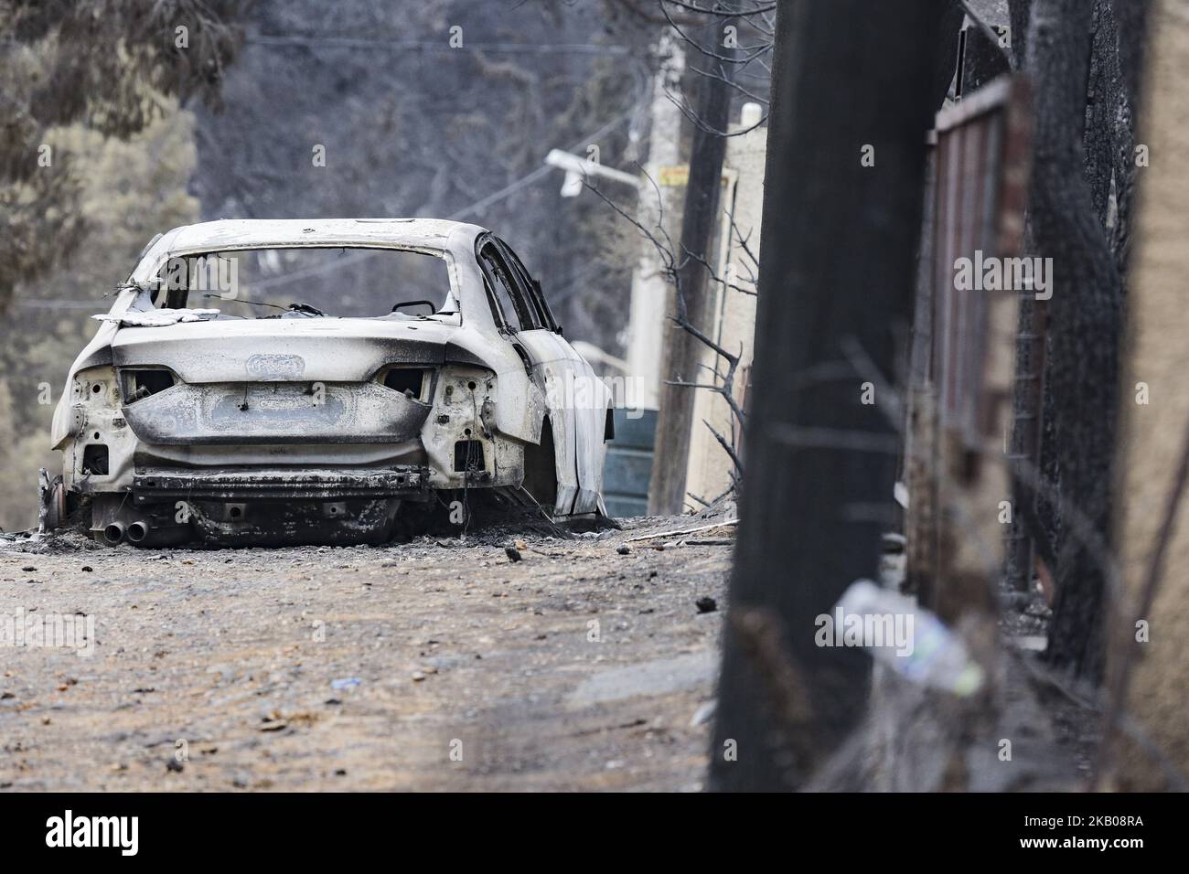Pictures of destroyed and burnt cars from the fire in Mati, Attica on