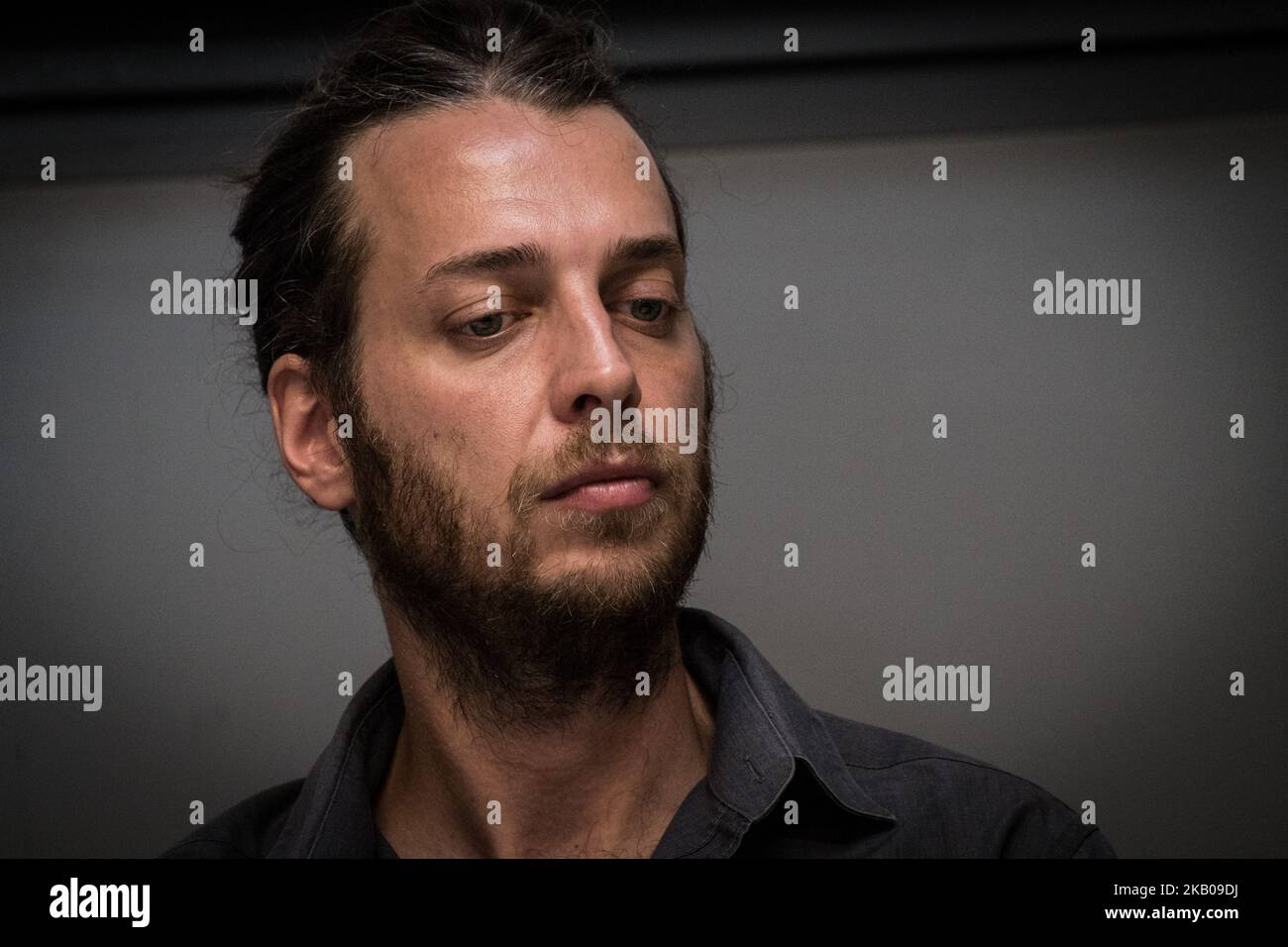 Roberto Viviani during the Baobab Experience, the association that assists and supports homeless migrants in Rome, denounced Interior Minister Matteo Salvini for 'inciting racial hatred'. In a press conference on August 03, 2018 in Rome, Italy, the association's president, Roberto Viviani, explained the reasons: 'We are here to say loudly that even a single case of racially motivated violence is an emergency. The boys who are in our garrison are frightened, discriminatory acts are also the order of the day in Rome,' explained Viviani. 'The lawsuit is based on a ruling by the Supreme Court that Stock Photo