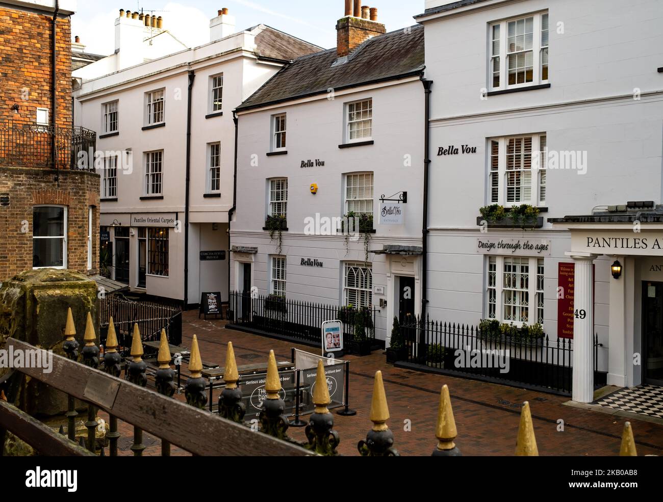 Tunbridge Wells, Kent, UK October 31 2022. The exterior of the Pantiles Arcade and other