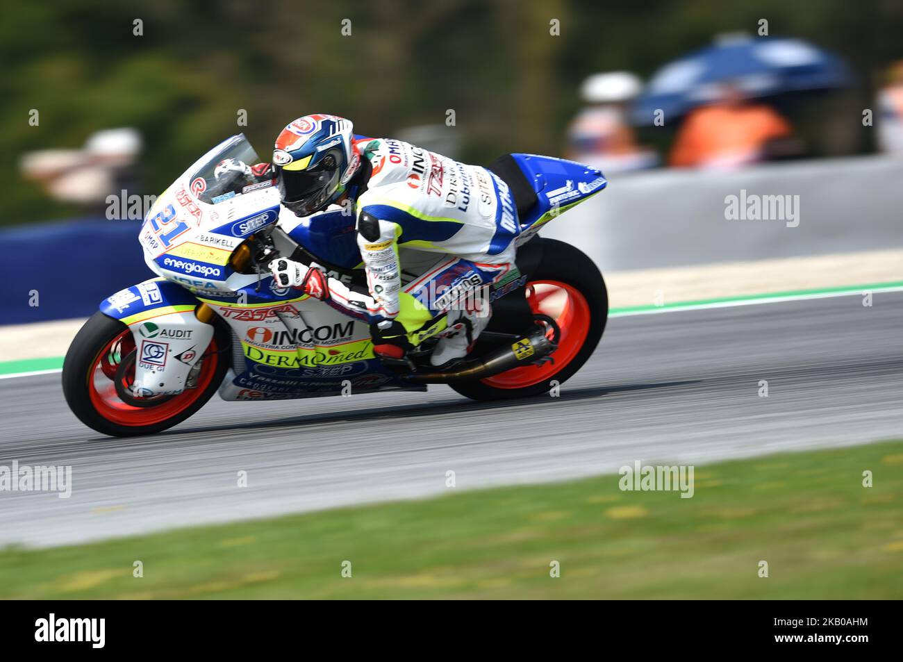 21 Italian driver Federico Fuligni of team Tasca Racing race during free practice of Austrian MotoGP grand prix in Red Bull Ring in Spielberg, Austria, on August 10, 2018. (Photo by Andrea Diodato/NurPhoto) Stock Photo