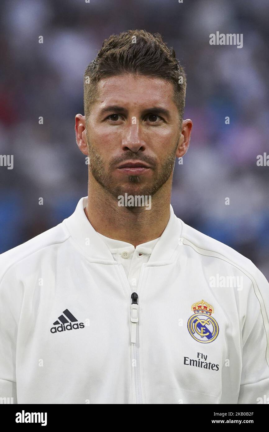 SERGIO RAMOS of Real Madrid in action during the Trofeo Santiago Bernabeu match between Real Madrid and AC Milan at Estadio Santiago Bernabeu on August 11, 2018 in Madrid, Spain (Photo by Oscar Gonzalez/NurPhoto) Stock Photo