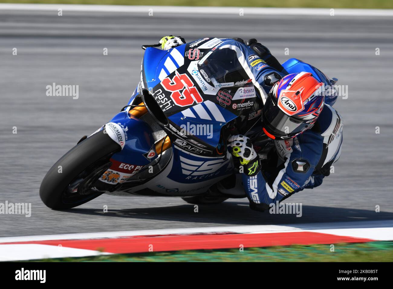 55 Spanish driver Alejandro Medina of team Sag Team race during warm up of Austrian MotoGP grand prix in Red Bull Ring in Spielberg, on August 12, 2018. (Photo by Andrea Diodato/NurPhoto) Stock Photo