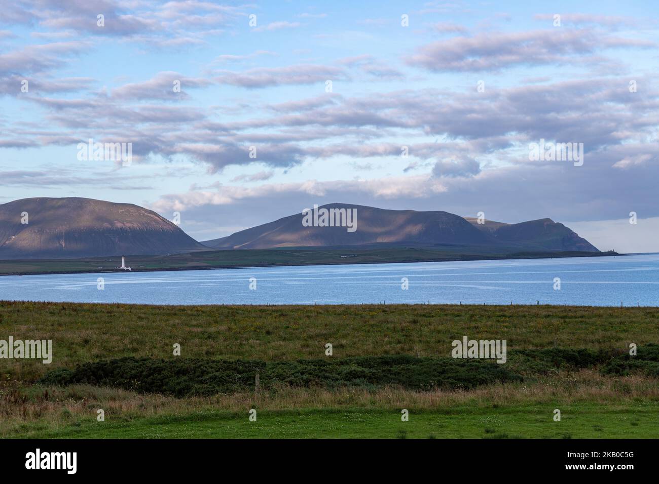 View of Hoy High Lighthouse from Button-Ben Guest House ,  isle of Graemsay  Orkney, Scotland, UK Stock Photo