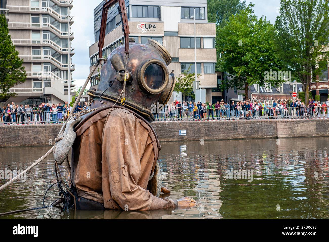 An animated marionette of French street theatre company Royal de Luxe parades through the streets in the European Capital of Culture 2018, Leeuwarden, The Netherlands, on August 17, 2018. Royal de Luxe present a new story based on the saga of the Giants called 'Grand patin dans la glace' (Big skate on the ice) during three days until August 19, 2018. (Photo by Romy Arroyo Fernandez/NurPhoto) Stock Photo