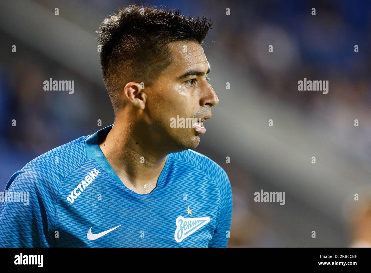 Christian Noboa of FC Zenit Saint Petersburg looks on during the UEFA Europa League third qualifying round second leg match between FC Zenit Saint Petersburg and FC Dinamo Minsk on August 16, 2018 at Petrovsky stadium in Saint Petersburg, Russia. (Photo by Mike Kireev/NurPhoto) Stock Photo