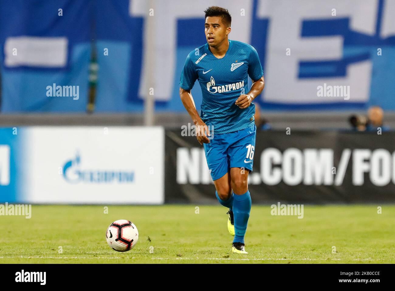 Christian Noboa of FC Zenit Saint Petersburg in action during the UEFA Europa League third qualifying round second leg match between FC Zenit Saint Petersburg and FC Dinamo Minsk on August 16, 2018 at Petrovsky stadium in Saint Petersburg, Russia. (Photo by Mike Kireev/NurPhoto) Stock Photo