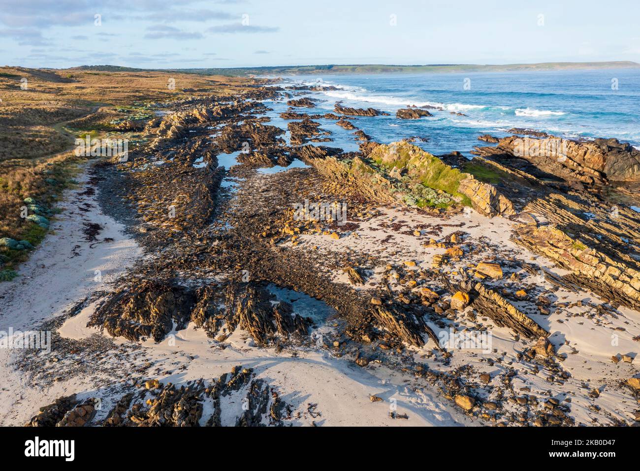 Stokes Point Drone aerial photograph of the rugged coastline at Stokes Point on King ...