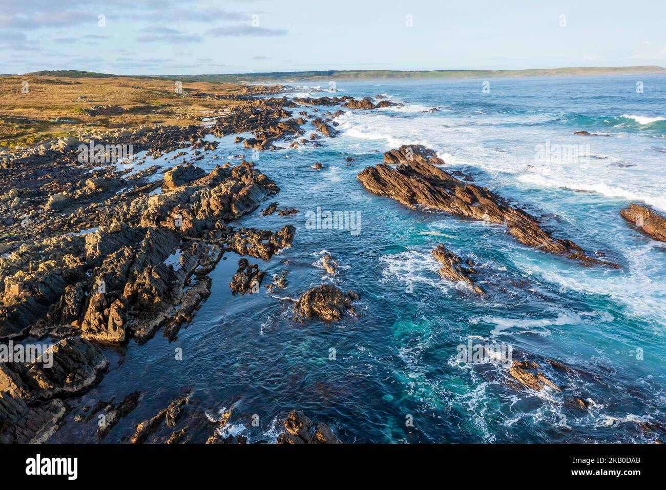 Stokes Point Drone aerial photograph of the rugged coastline at Stokes Point on King ...