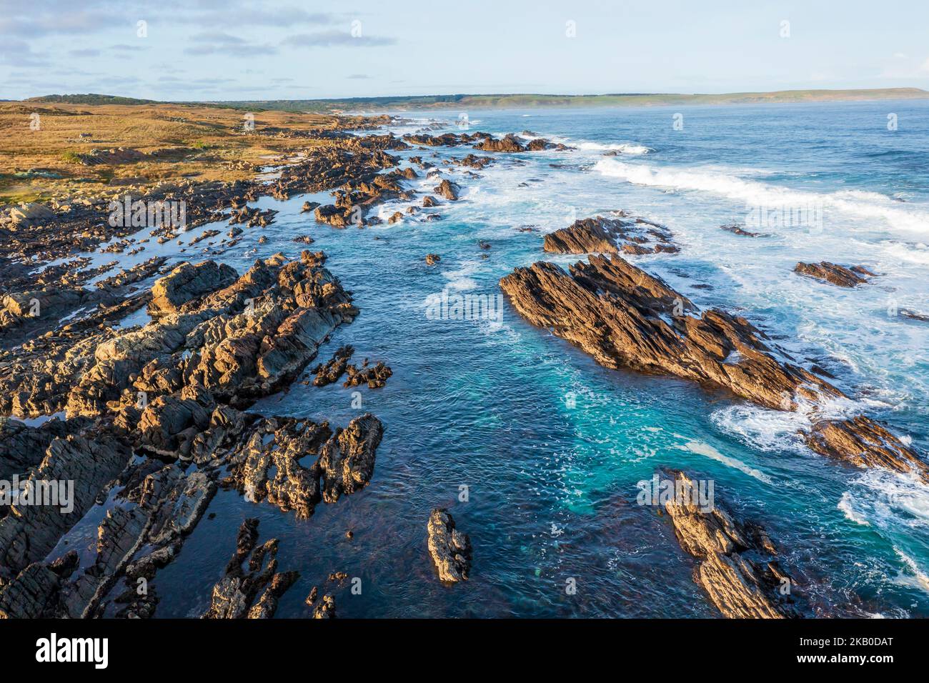Drone aerial photograph of the rugged coastline at Stokes Point on King