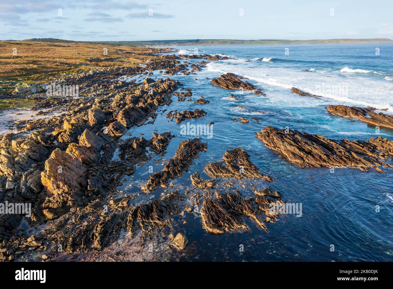 Stokes Point Drone aerial photograph of the rugged coastline at Stokes Point on King ...