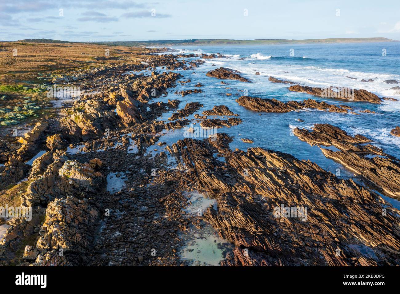 Stokes Point Drone aerial photograph of the rugged coastline at Stokes Point on King ...