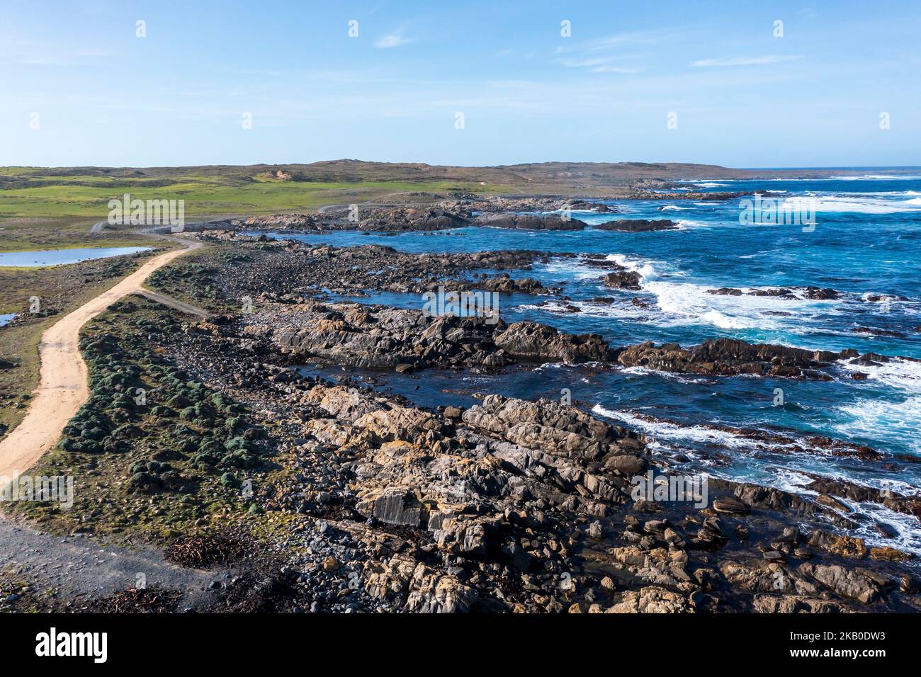 Stokes Point Drone aerial photograph of the rugged coastline at Stokes Point on King ...