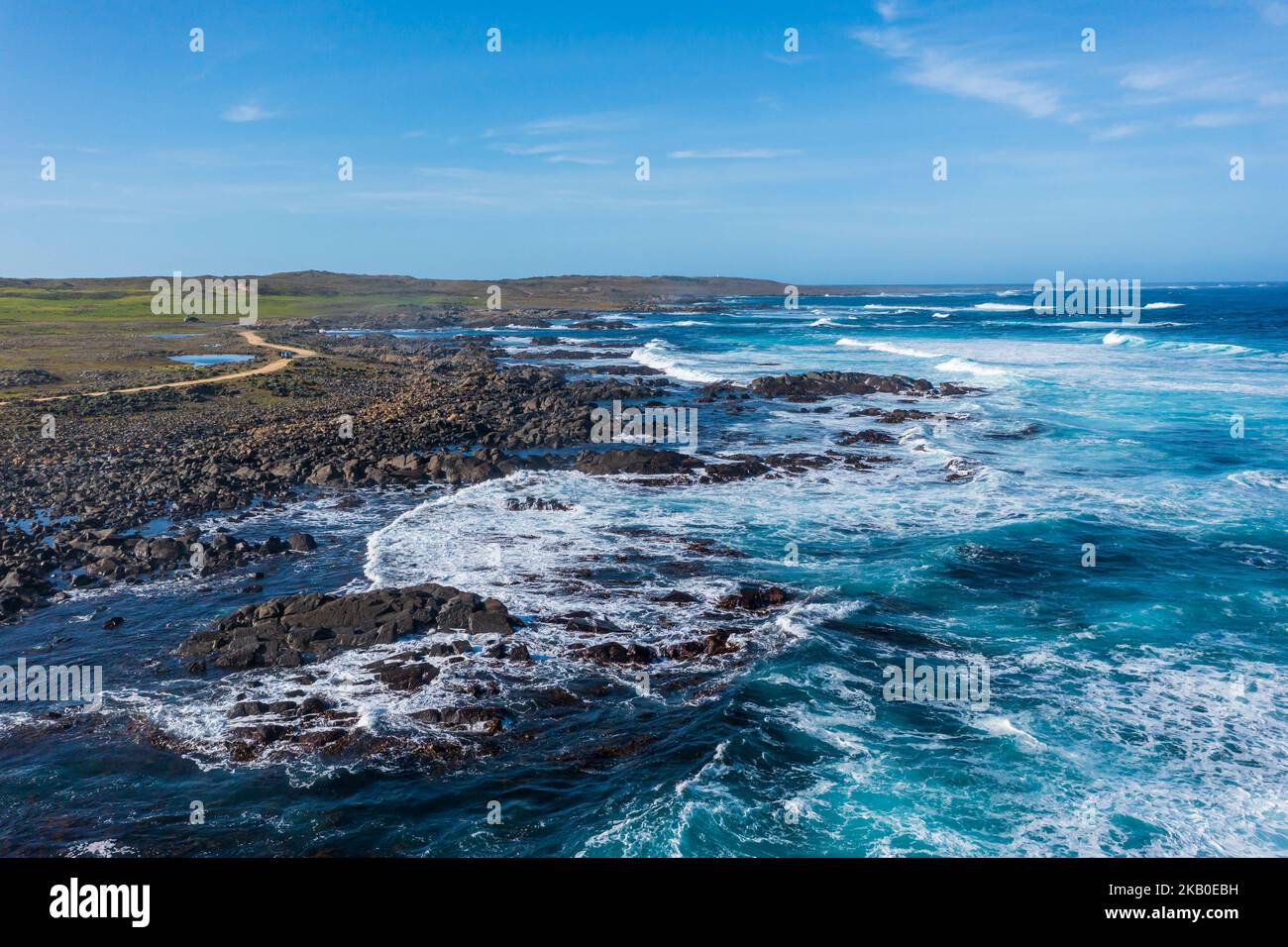 Stokes Point Drone aerial photograph of the rugged coastline at Stokes Point on King ...